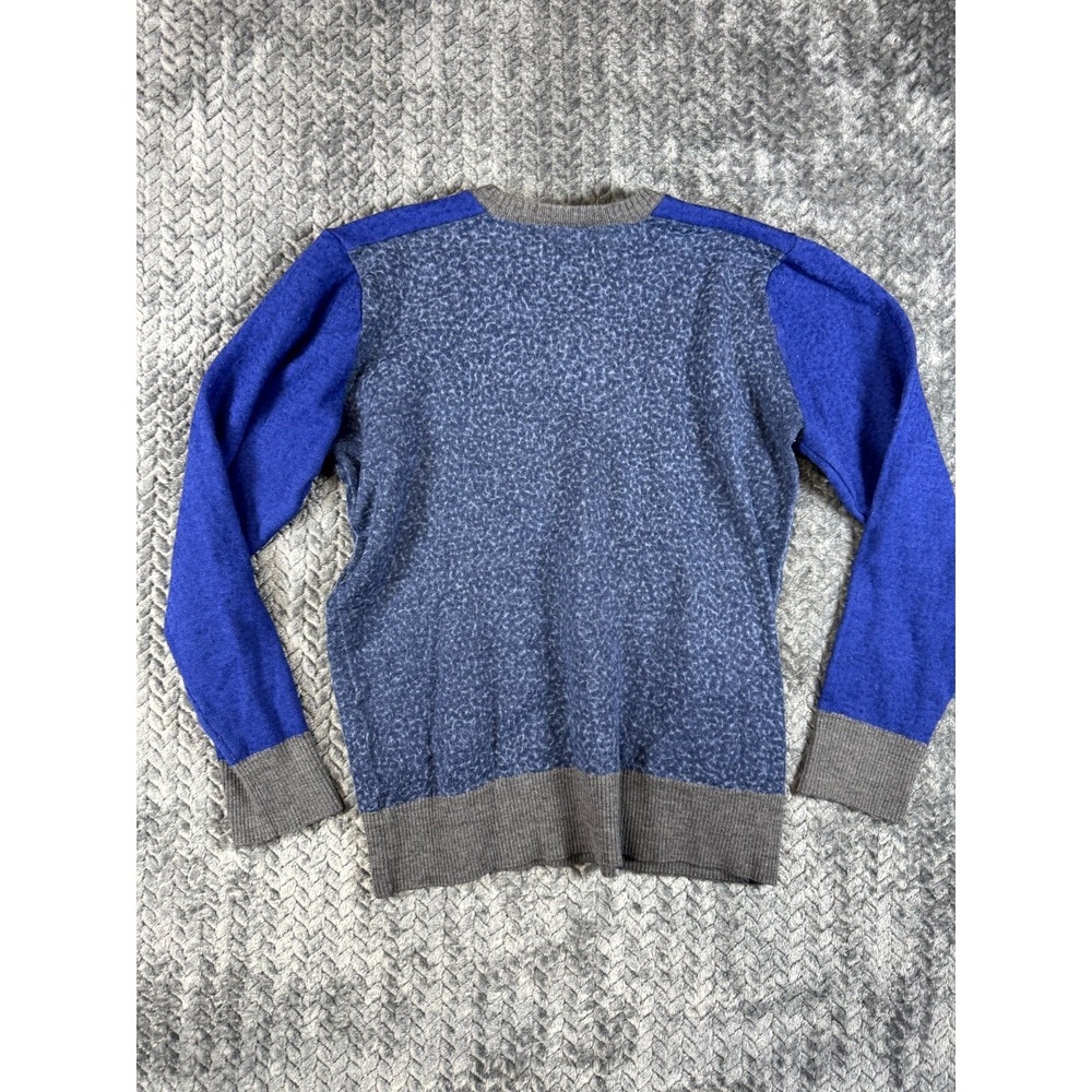 Arturo Calle Sweater Men Large Blue Gray Merino Wool Chunky Knit Slim Fit V Neck - Picture 2 of 7